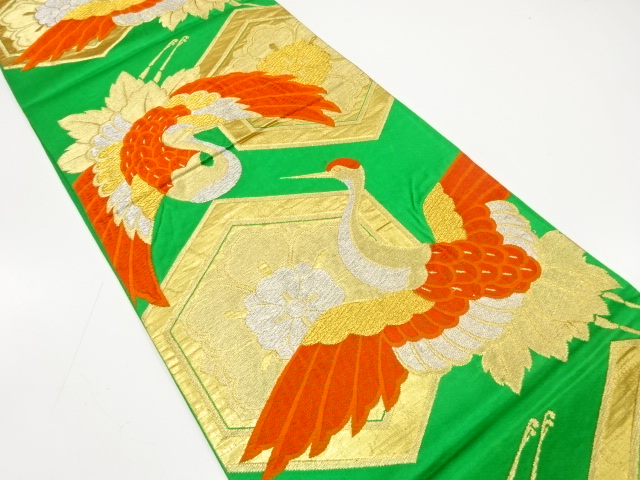 アンティーク　花亀甲に鶴模様織り出し袋帯（材料）